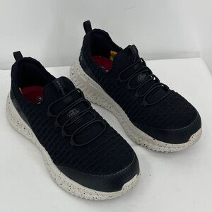 SKECHERS WOMENS SIZE 7.5 TILIDO  COMPOSITE TOE Black Knit Sneakers WORK SHOES